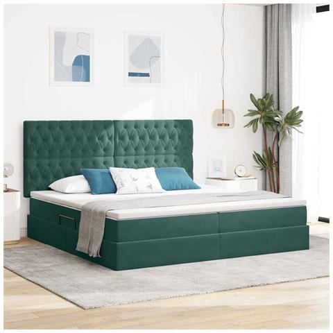 Letto con contenitore e materasso Verde Scuro 200 x 200 cm - Foto 2