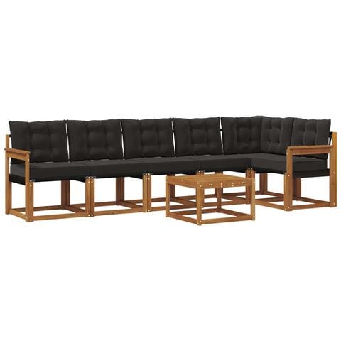 Set di divani da esterno con cuscino 7 pcs Naturale e Nero - Foto 1