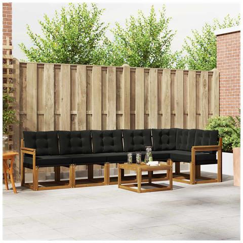 Set di divani da esterno con cuscino 7 pcs Naturale e Nero - Foto 2