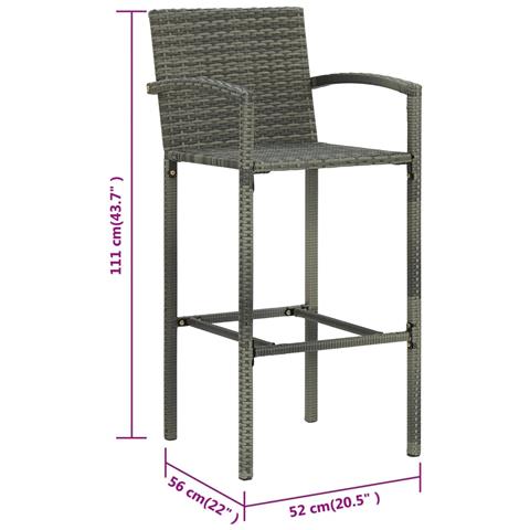 Sgabelli da Bar 4 pz in Polyrattan Grigio - Foto 8