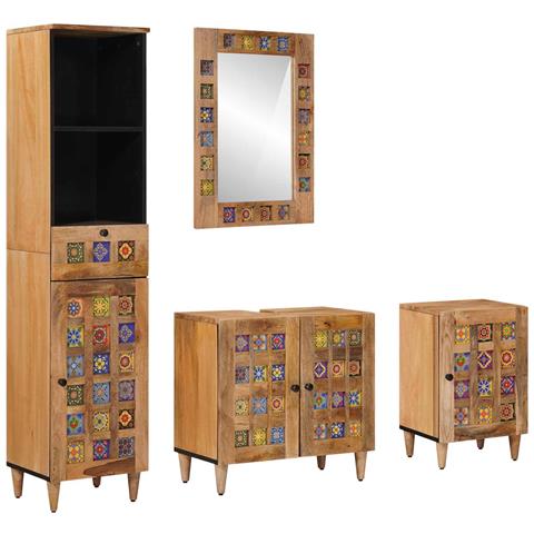 Set di mobili per il bagno con cassetto 4 pcs Naturale - Foto 1