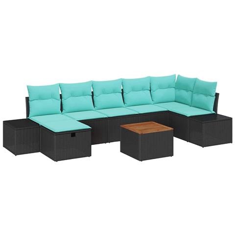 Set Divano da Giardino 8 pz Nero Poly Rattan - Foto 1