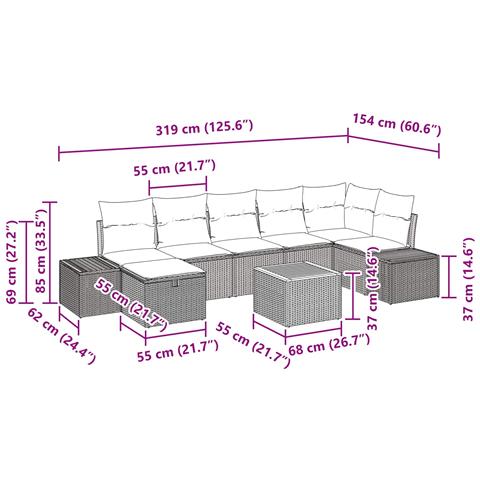 Set Divano da Giardino 8 pz Nero Poly Rattan - Foto 10