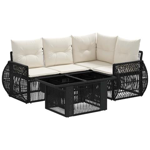 Set Divano da Giardino 5 pz Nero e Bianco Crema polyrattan - Foto 1