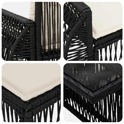 Set Divano da Giardino 5 pz Nero e Bianco Crema polyrattan - Foto 2