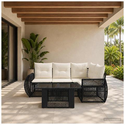 Set Divano da Giardino 5 pz Nero e Bianco Crema polyrattan - Foto 10