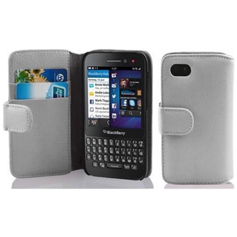 Custodia Compatibile Con Blackberry Q5 In Magnesio Bianco - Coperchio Protettivo In Ecopelle Testurizzata E Tasca Per Carte Di Credito - Foto 1