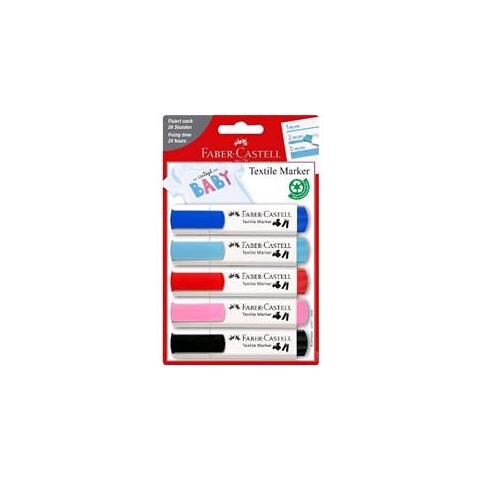 ver Faber Castell Baby Marcatore Permanente Per Tessuti Punta Scalpello 1/5 Mm Colori Assortiti Conf 5 Pz. - Foto 2