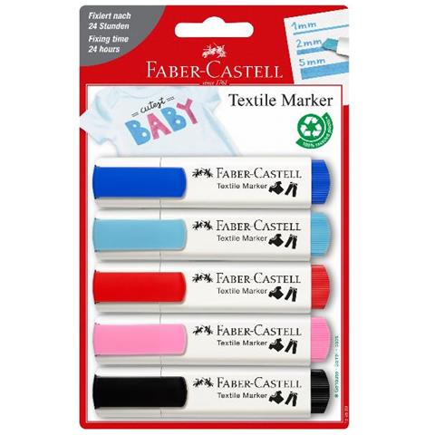 ver Faber Castell Baby Marcatore Permanente Per Tessuti Punta Scalpello 1/5 Mm Colori Assortiti Conf 5 Pz. - Foto 1
