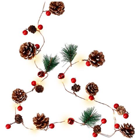 20 Luci Led In Filo D'argento Pigne E Bacche Rosse - Foto 2
