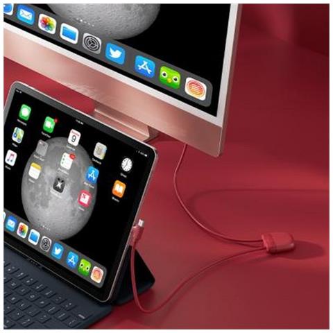 Cavo Usb A, Usb C / Usb C Ice-c 4 In 1, Cavo Lightning 1 M, Rosso - Foto 2