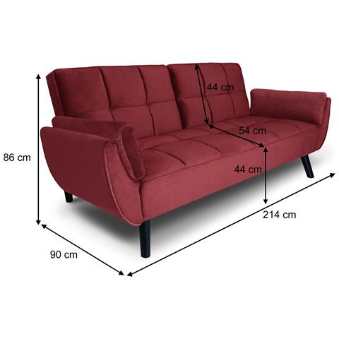 Samira Divano Letto Clic Clac In Velluto Bordeaux Piede Nero Mod