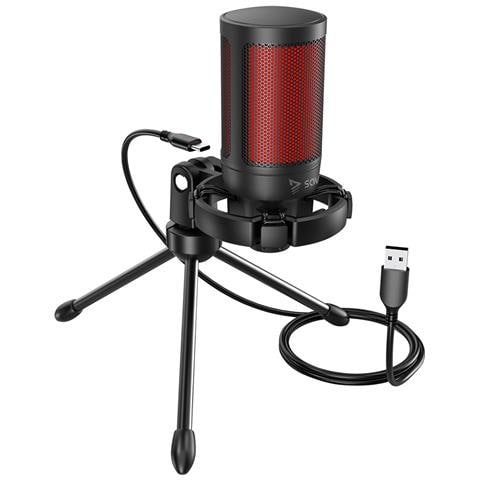 wired gaming microphone with backlight tripod USB SONAR PRO Nero, Rosso Microfono per console di gioco - Foto 11