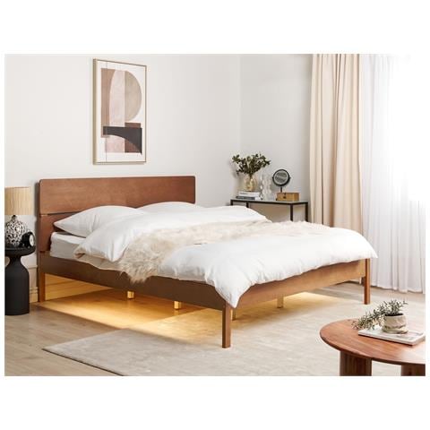 Letto Matrimoniale Legno Chiaro Con Led 180 X 200 Cm Bosset - Foto 1