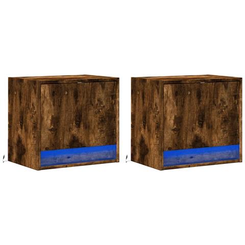 Comodini A Parete Con Luci Led 2 Pz Rovere Fumo - Foto 3