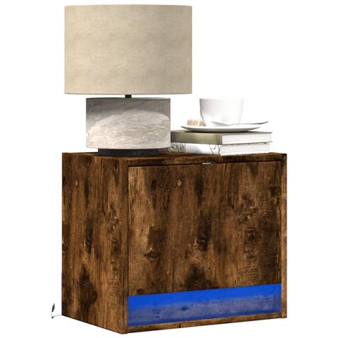 Comodini A Parete Con Luci Led 2 Pz Rovere Fumo - Foto 1