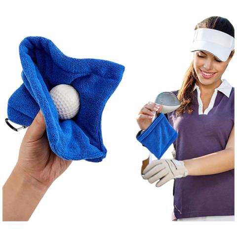 Asciugamano Per La Pulizia Delle Palline Da Golf | Motivo Waffle In Microfibra Blue - Foto 1