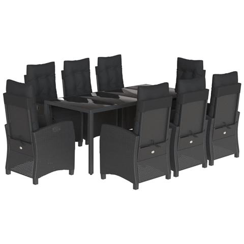 Set da Pranzo da Giardino 9 pz con Cuscini Nero in Polyrattan - Foto 1