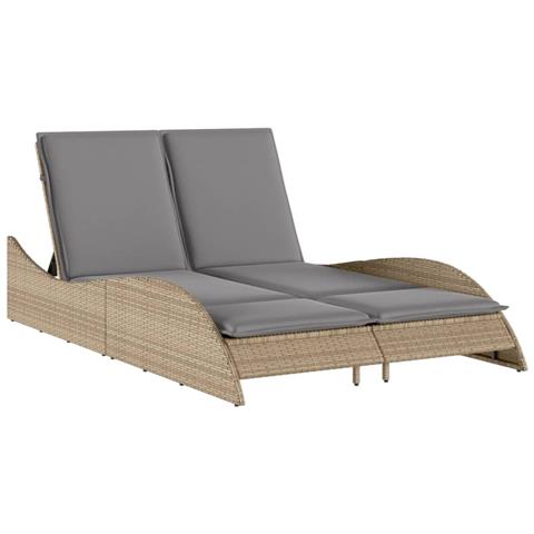 Lettino Prendisole Con Cuscini Beige 114x205x73 Cm Polyrattan - Foto 2