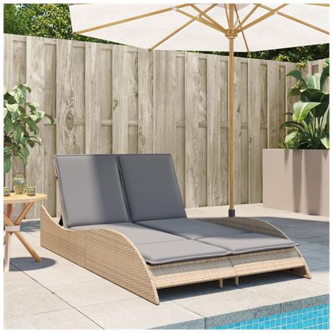 Lettino Prendisole Con Cuscini Beige 114x205x73 Cm Polyrattan - Foto 3
