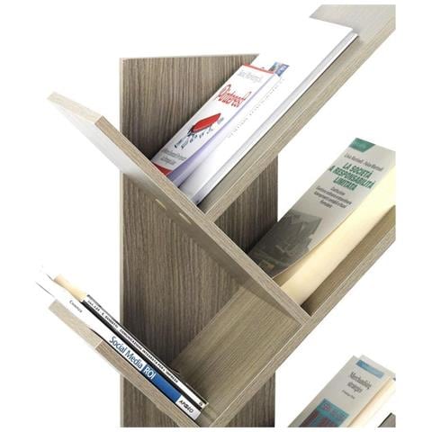 Libreria Ad Albero, Scaffale A 9 Ripiani,struttura In Legno Melaminico Da18 Mm,libreria Verticale, Per Camera Da Letto,soggiorno,studio,ufficio,l50xp25xh141 (rovere Grigio) - Foto 2