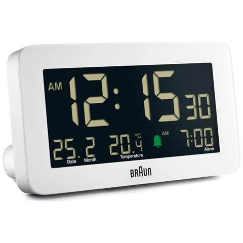 Bc10w White Orologio Digitale Lcd Temperatura Calendario Sveglia Crescendo Snooze Luce - Foto 1