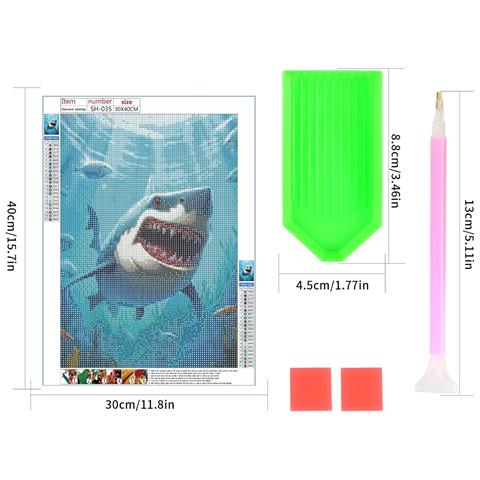 5d Kit Di Ricamo A Diamante Fai Da Te 30x40 Cm Squalo - Foto 2