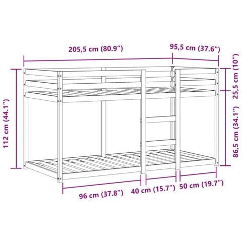 Letto a Castello senza Materasso Blu 90x200cm Massello Pino - Foto 2