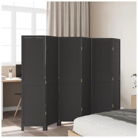 Divisorio Ambienti 6 Pannelli Nero Legno Massello Di Paulownia - Foto 3