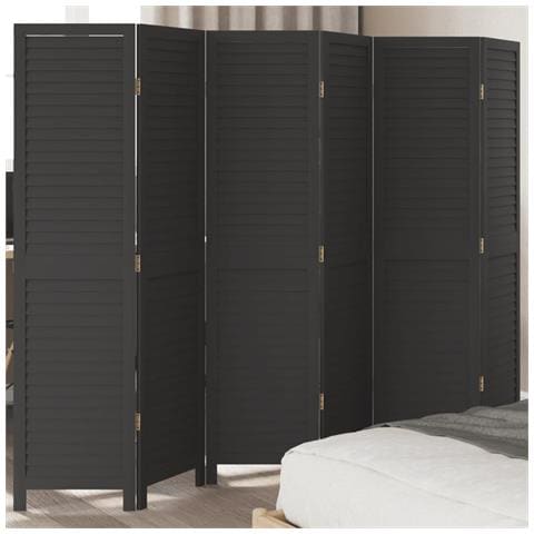 Divisorio Ambienti 6 Pannelli Nero Legno Massello Di Paulownia - Foto 1