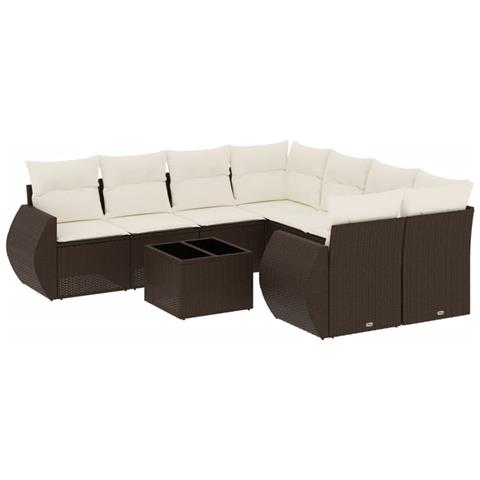 Set Divani Da Giardino 9pz Con Cuscini Marrone In Polyrattan - Foto 2