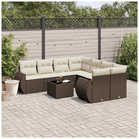 Set Divani Da Giardino 9pz Con Cuscini Marrone In Polyrattan - Foto 1