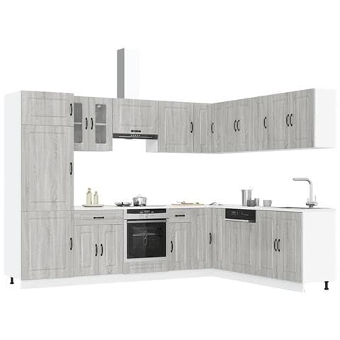 Set Mobili Da Cucina 14 Pz Kalmar Grigio Sonoma In Truciolato - Foto 1