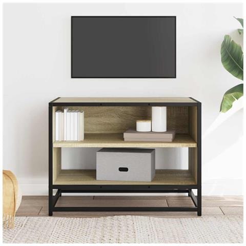 Mobile Tv Rovere Sonoma 61x40x46 Cm Legno Multistrato E Metallo - Foto 3