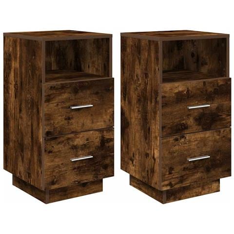 Comodini 2 Pz Con 2 Cassetti Rovere Fumo 36x36x68 Cm - Foto 2