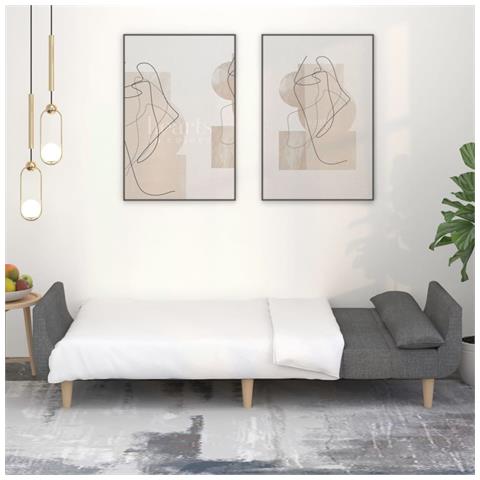 Divano Letto A 2 Posti Con 2 Cuscini Grigio Chiaro In Tessuto - Foto 2