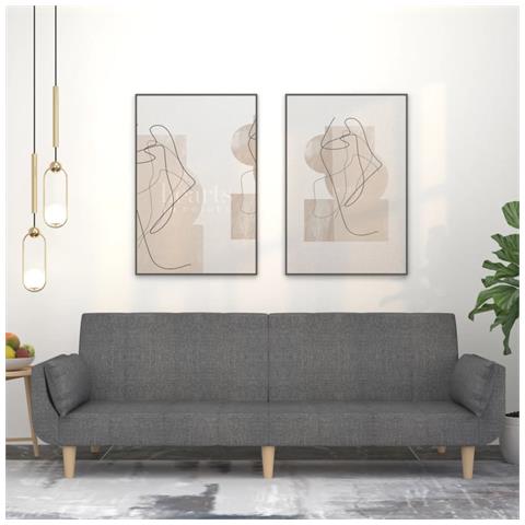 Divano Letto A 2 Posti Con 2 Cuscini Grigio Chiaro In Tessuto - Foto 8