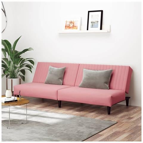 Divano Letto a 2 Posti Rosa in Velluto - Foto 2