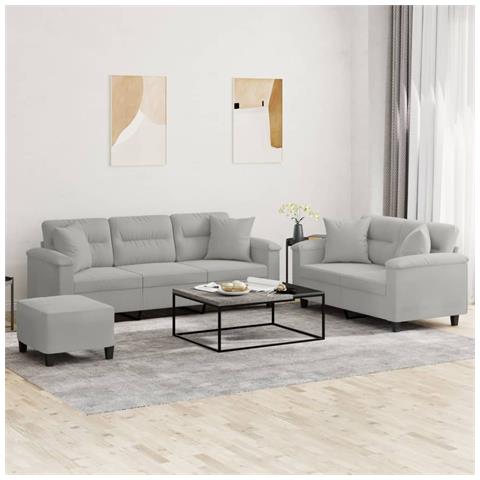 Set Divani 3 pz con Cuscini Grigio Chiaro in Tessuto Microfibra - Foto 2