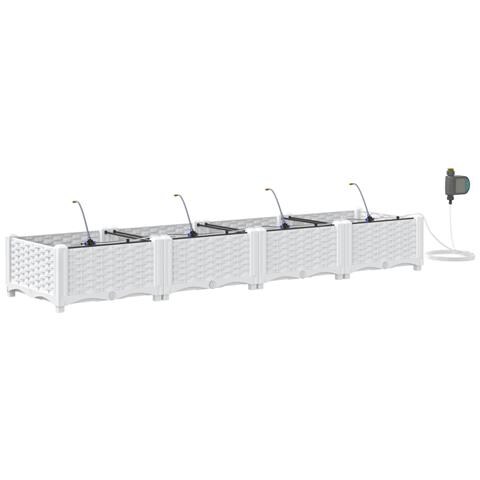 Fioriere da Giardino con Sistema di Irrigazione 4 pezzi Bianco - Foto 1