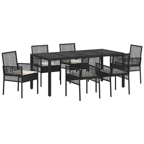Set da Pranzo da Giardino 7 Pezzi con Cuscini Rattan Nero - Foto 1