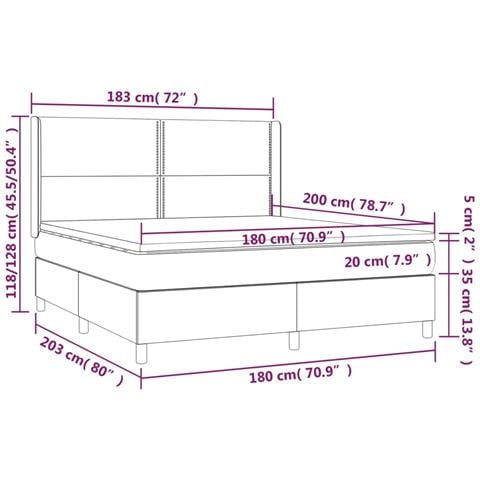 Giroletto a Molle con Materasso Grigio Scuro 180x200 cm Tessuto - Foto 7
