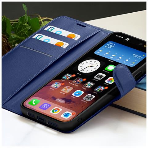 Custodia A Portafoglio Per Iphone 15 Pro Max Con Supporto E Linguetta Magnetica, Blu Scuro - Foto 5