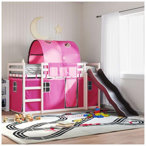 Letto a Castello con Scivolo e Tende Rosa 90x200 cm - Foto 2