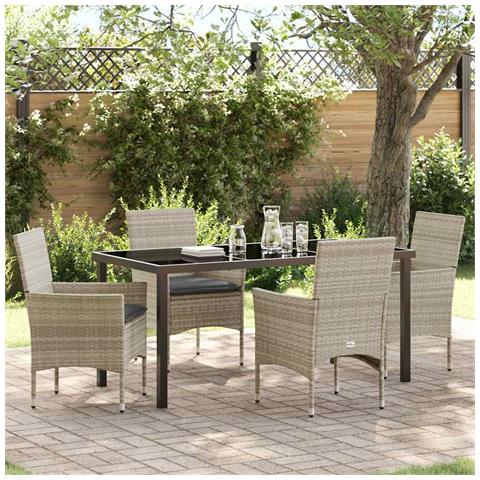 Set da Pranzo per Giardino 5 pcs Grigio chiaro Poly Rattan - Foto 2