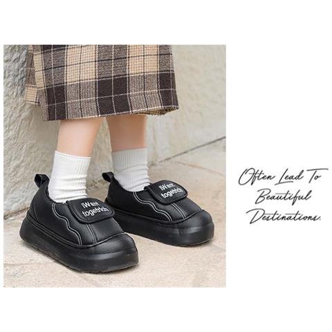 Pantofole Invernali Impermeabili In Pelle Pu Con Fodera In Pile E Suola Spessa In Cotone Black 40 - Foto 6