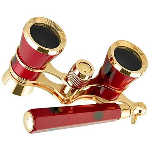 Binocolo Retro Con Manico Rosso - Ingrandimento 3x, Occhiali Da Opera Portatili - Foto 1