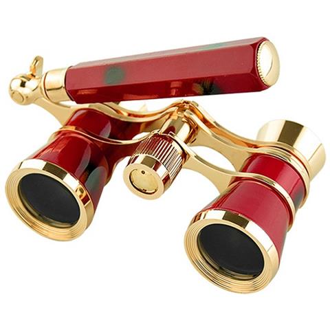 Binocolo Retro Con Manico Rosso - Ingrandimento 3x, Occhiali Da Opera Portatili - Foto 2
