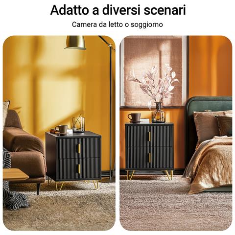 Set Di 2 Comodini Da Letto Con 2 Cassetti, Tavolino Per Salotto Nero - Foto 7
