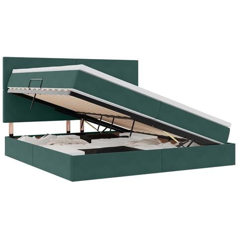 Letto con contenitore e materasso Verde Scuro 200 x 200 cm - Foto 1